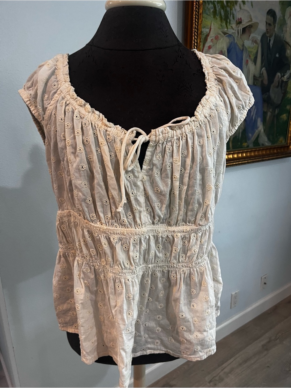 Old Navy Ivory Cotton Eyelet Babydoll Wench Top XL